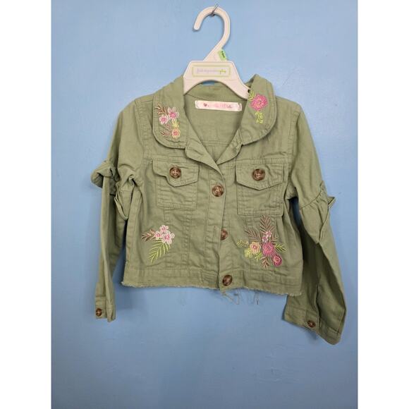 Nannette Kids Jacket Girls Size 5 Embroidered Pockets Gemstone Buttons - Picture 1 of 5